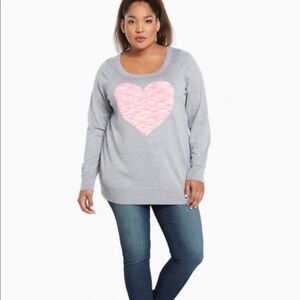 NWT Torrid lightweight pullover cotton crew neck heart love sweater (131)